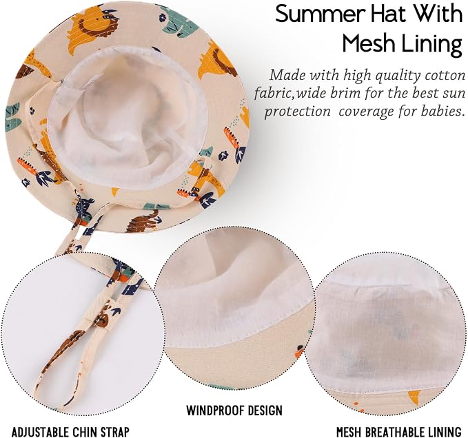 JANGANNSA Cotton Baby Sun Hat Infant Toddler Boys Girls Bucket Hats Summer Sun - Image 5