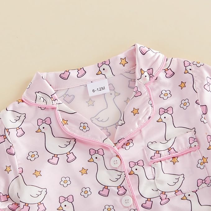 Kuriozud Toddler Baby Girl Pajamas Set Summer Floral Short Sleeve Button Down - Image 8