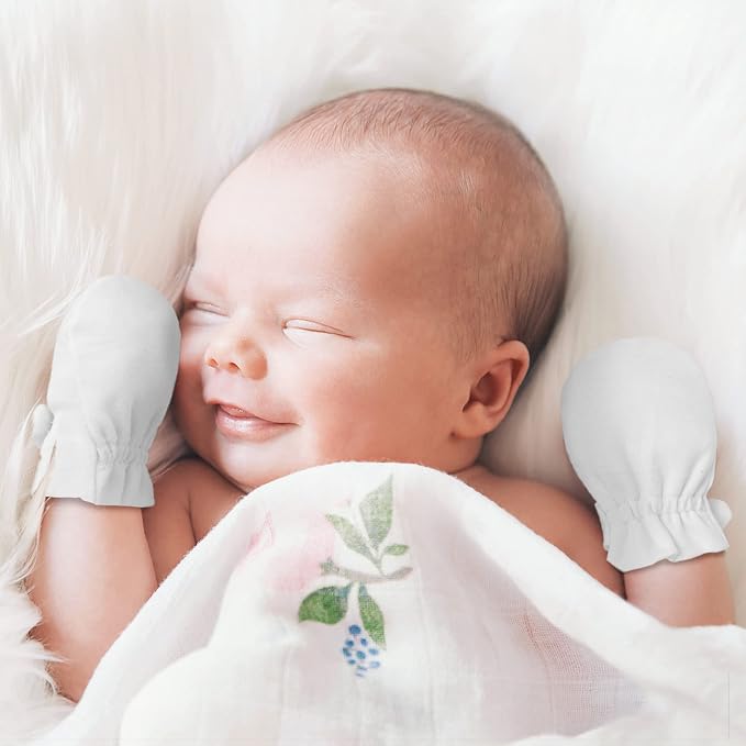 Newborn Baby No Scratch Mittens Stay On, 100% Cotton Breathable, Adjustable - Image 3