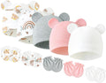 Newborn Baby Hats and Mittens Set, Cotton Infant Baby Boy Girl Bear Ears Caps by Stadupimry
