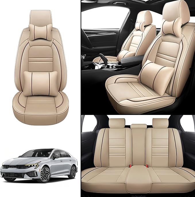 Car Seat Covers for kia k5 2021-2025 | 5-Seats Seat Covers, Waterproof Seat Protectors, Automotive Seat Covers (Full Set with Pillow,Beige)