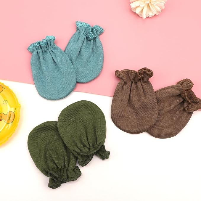 AQOKKA Newborn Baby Mittens No Scratch Cotton Elastic Wrist Gloves Infant - Image 4