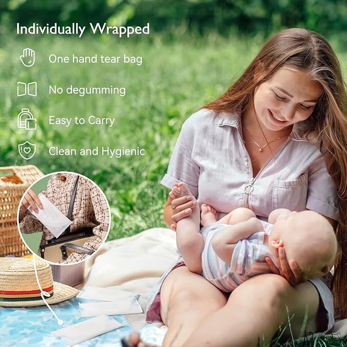 Momcozy Bamboo Fiber Disposable Nursing Pads, 100% Natural Materials and 100% Biodegradable, Skin Contacts Only Most Natural Materials, for Sensitive Skin, Individually Packaged（120 Count）