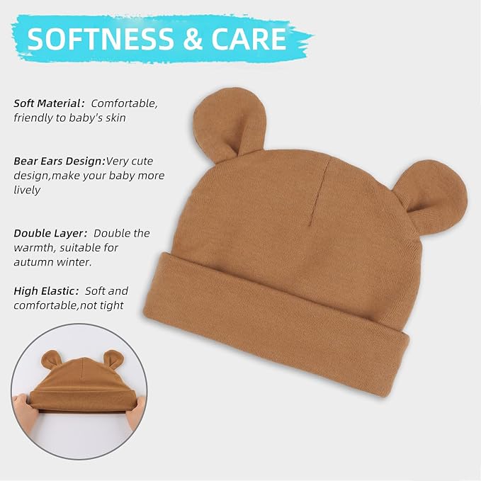 Pesaat Newborn Hospital Hat 0-12Months Preemie Boys Girls Beanie Solid Infant - Image 2