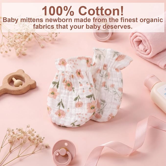 Chicingyou Muslin Baby Mittens for Newborn 100% Cotton No Scratch Boho/Mallard - Image 5