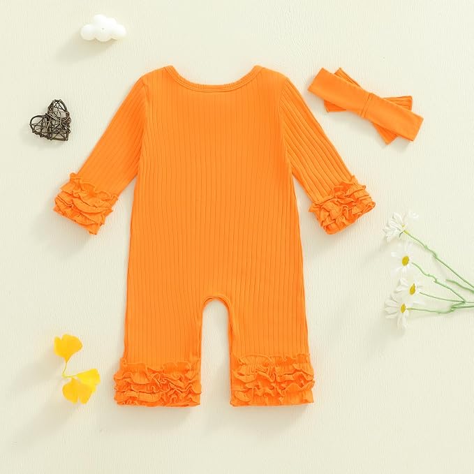 Newborn Baby Girl Clothes Jumpsuit Ruffle Romper Bodysuit Pants Headband - Image 6
