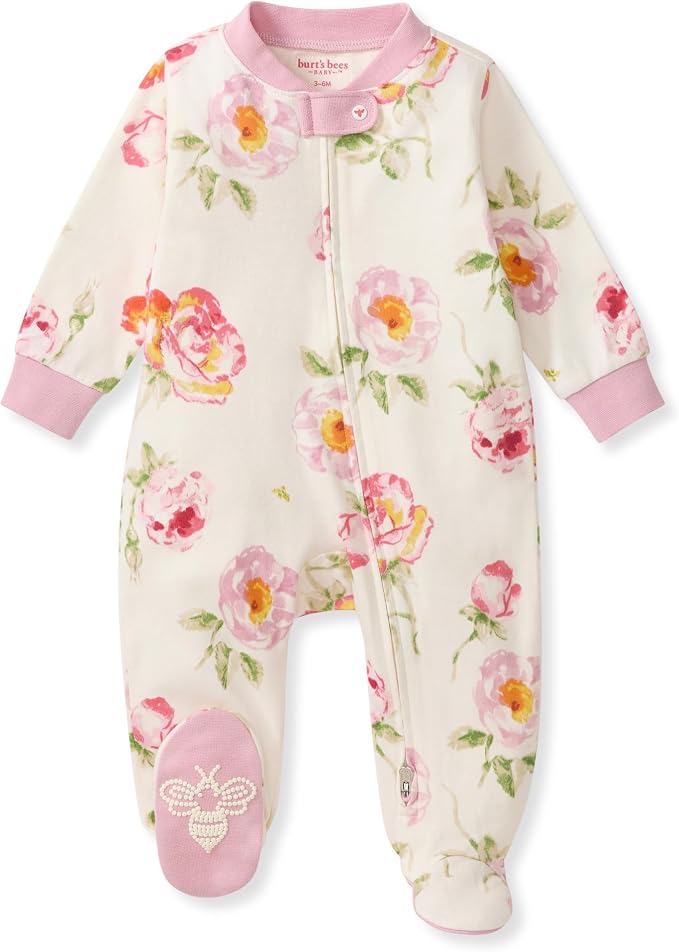 Burt's Bees Baby Girls' Organic Cotton, Sleep and Play Footed Pajamas | Easy by BurtsBeesBaby