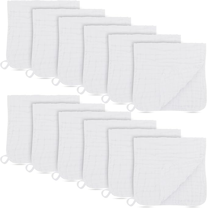 12 Pack Muslin Burp Cloths by BAMBOOQUEEN