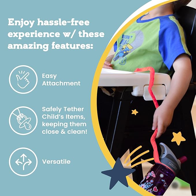 Brilli Baby Cup Catcher Patented Safety Tether Strap, Attach Sippy Cups, Bottles, Pacifiers & More to Stroller, High Chair, Car Seat, Made in USA, Food Grade, Dishwasher Safe (Lavender & Pink)