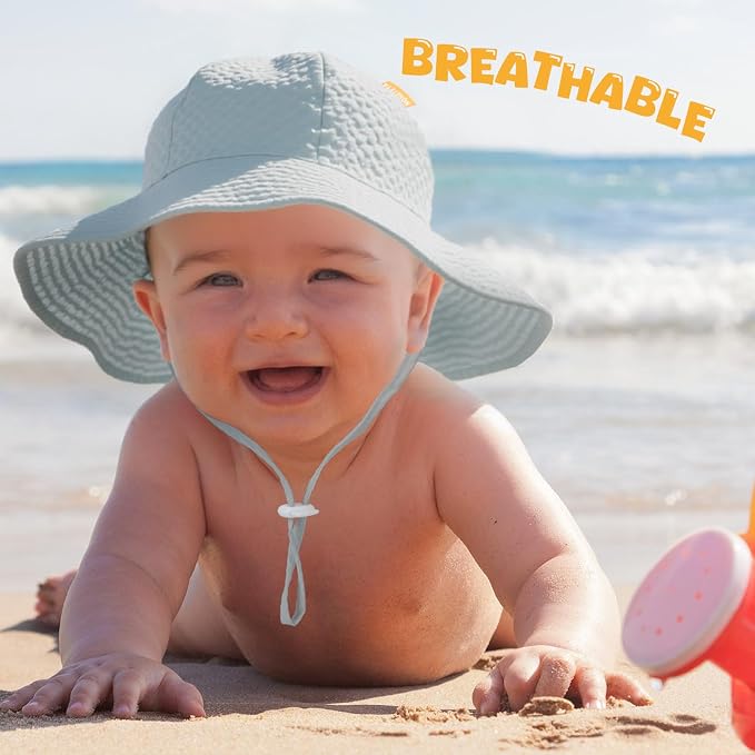 HONGTEYA Baby Sun Hat Wide Brim Adjustable Toddler Beach Bucket Hat | Soft - Image 2
