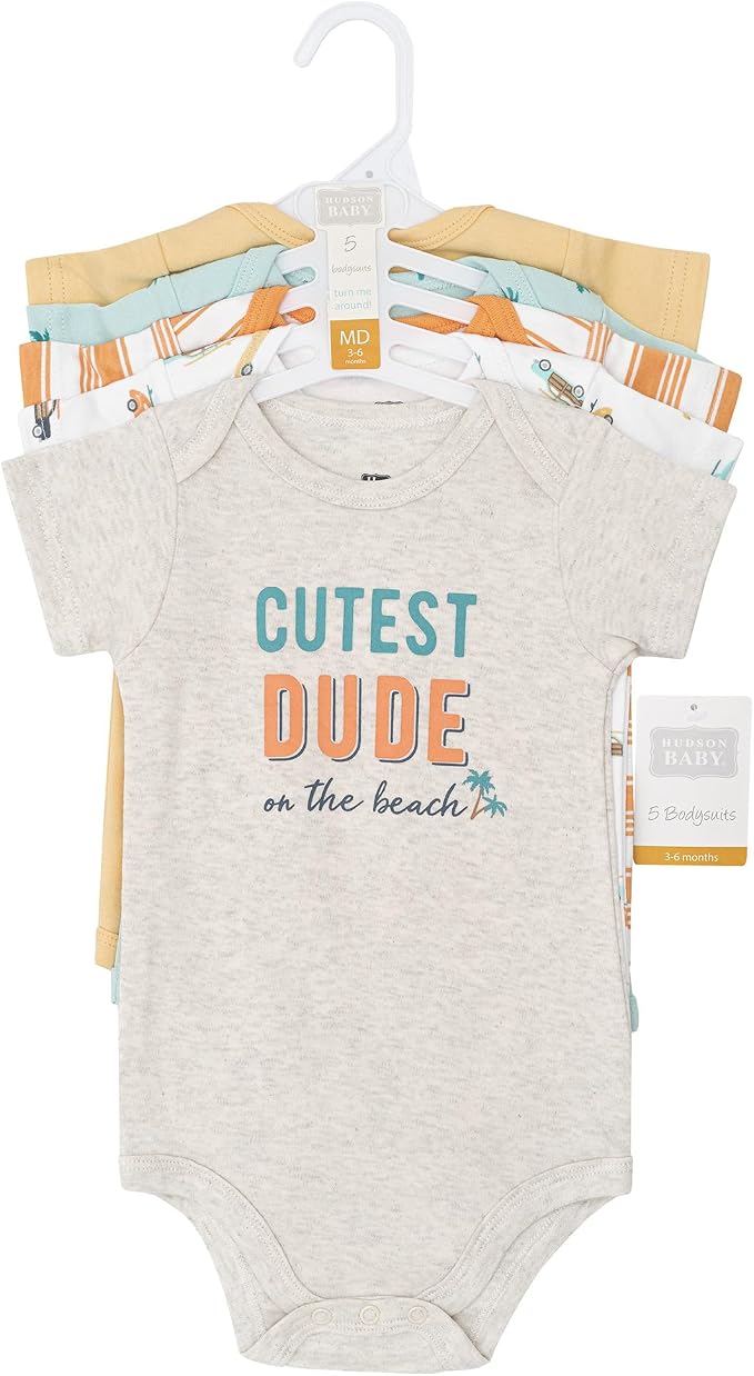 Hudson Baby Infant Boys Cotton Bodysuits 5-Pack - Image 2