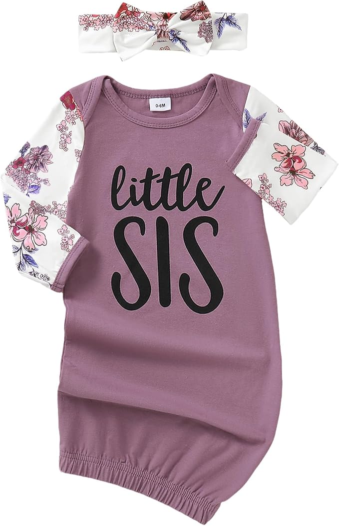 AMAWMW Newborn Baby Girl Little Sister Sleeper Gown Stripe Long Sleeve by AMAWMW