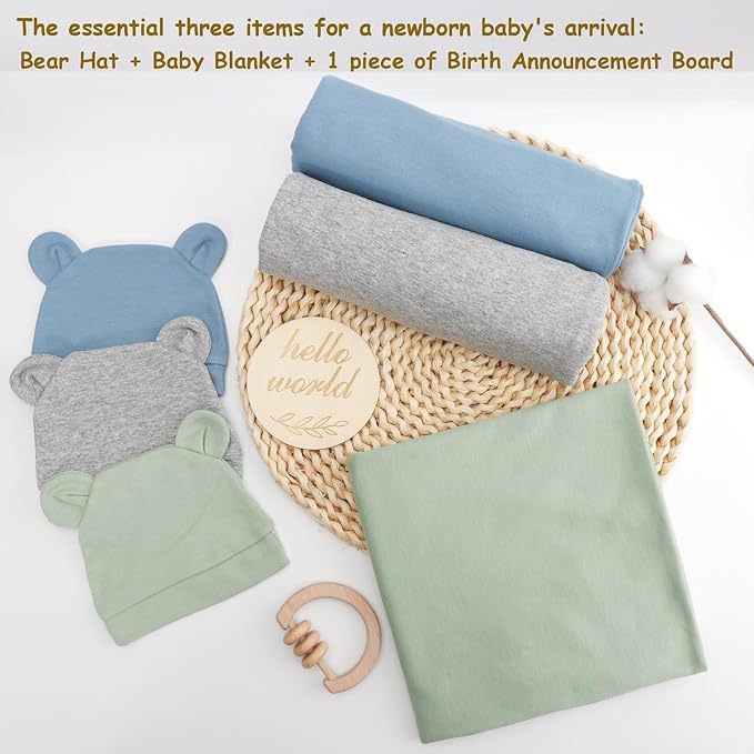 DRESHOW BQUBO Cotton Baby Swaddle Hat Set Newborn Infant Receiving Blankets - Image 7
