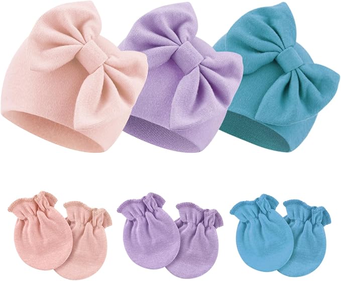 BQUBO Newborn Girls Hats Baby Hat and Mittens Set Infant Caps Bow Hospital by DRESHOW