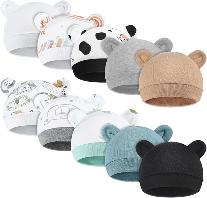 10 Pcs Preemie Hats Cotton Preemie Caps Bows Turban Premature Baby Boys Girls by Velmitten