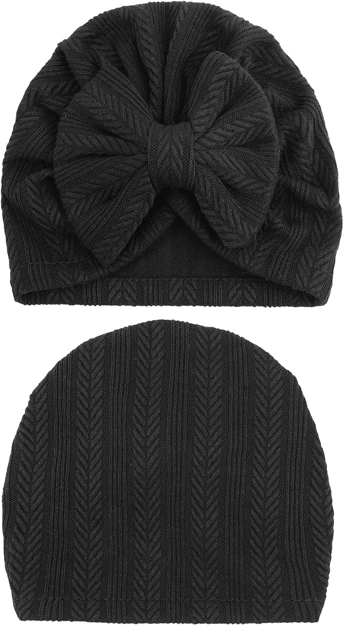 DRESHOW BQUBO 5 Pieces Newborn Baby Turban Hats Bow Baby Infant Beanie - Image 6