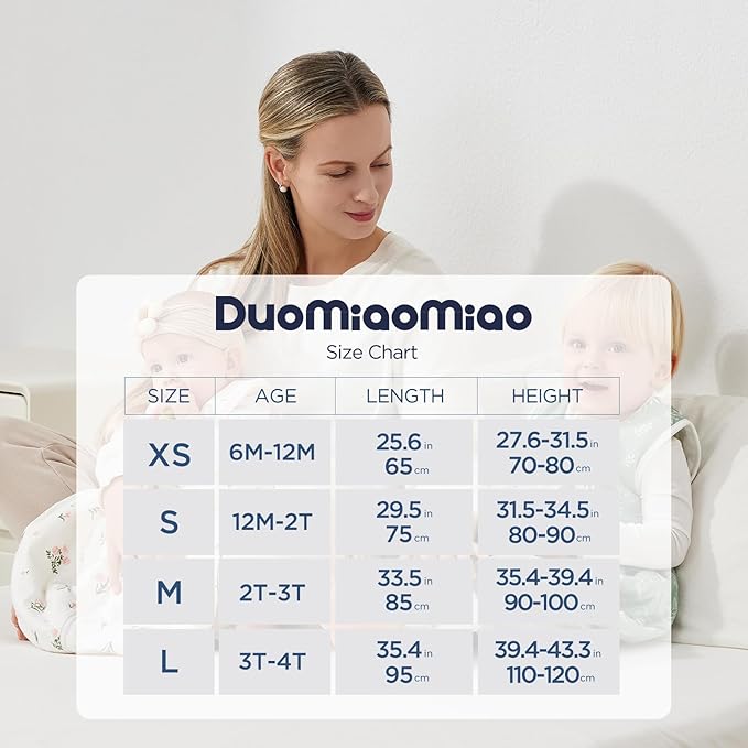 Duomiaomiao 1.5 TOG Toddler Sleep Sack 12-24 Months 101% Cotton Four Season Side Open Zipper Baby Sleep Sack with Feet, Breathable Toddler Wearable Blanket