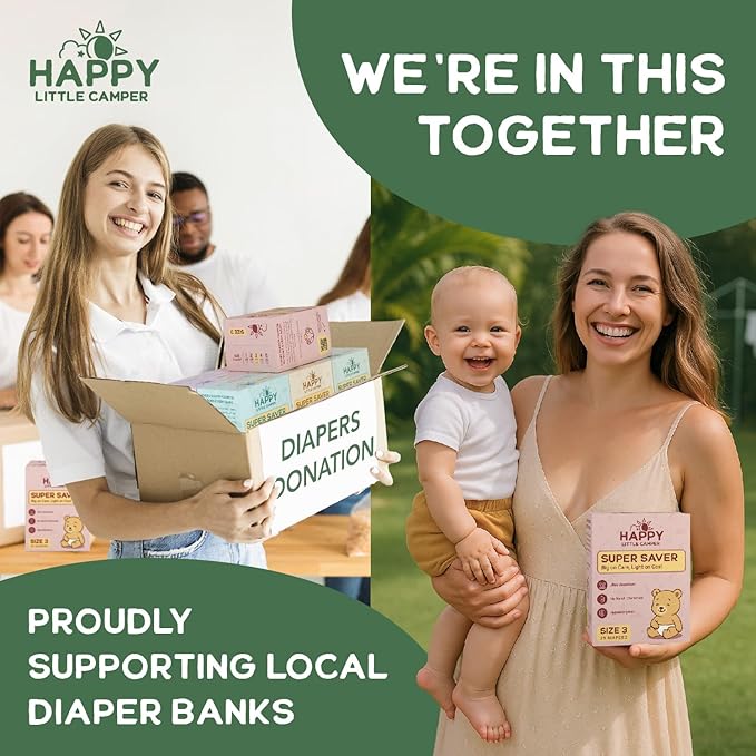 Happy Little Camper Super Saver Diapers, Size 3, 25 Count | Budget-Friendly Disposable Baby Diapers for Sensitive Skin | Hypoallergenic, Fragrance-Free, Ultra Absorbent