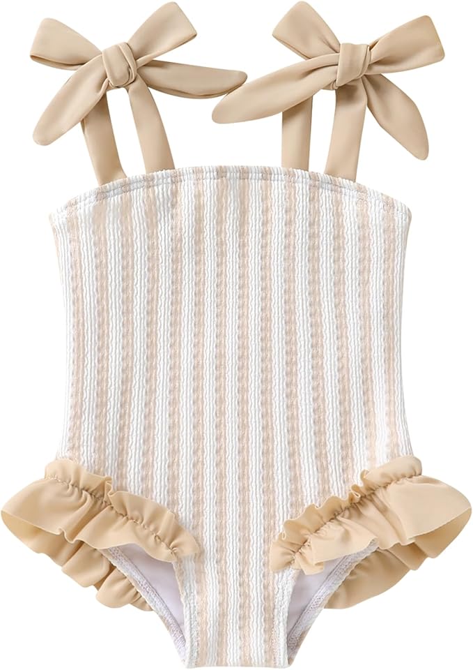 Happy Town Toddler Swimsuit Girl Solid Color Stripe One-Piece Baby Bathing Suits