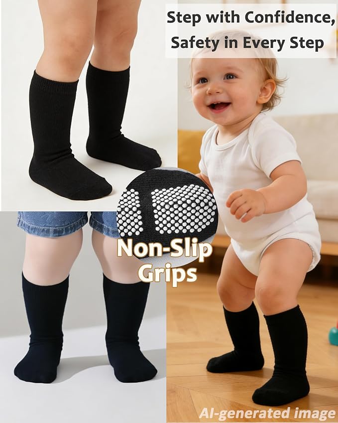 Baby Knee High Socks Toddler Seamless Cotton Non Slip Long Socks 3/5 Pairs - Image 3