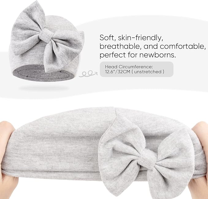Newborn Baby Hats and Mittens Set Infant Bow Beanie Cap Toddler Gloves Newborn - Image 3