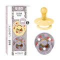 BIBS Colour Liberty Soother 2-Pack, BPA Free Dummy Pacifier, Round Nipple. Natural Rubber Latex, Made in Denmark, Size 2 (6-18 Months), Strawberries and Cream Pale Butter Mix