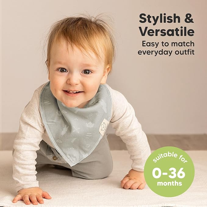 8-Pack Organic Baby Bandana Bibs for Boys, Girls - Super Absorbent Triangle Baby Bibs for Drooling and Teething Infant, 100% Cotton Extra Soft for Newborn, Infant 0-36 Months (Nordic)