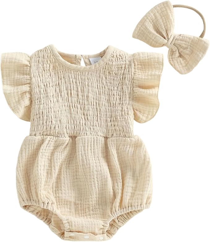 Kavousa Newborn Baby Girl Clothes Summer Bubble Romper Headband Outfit by KAVOUSA