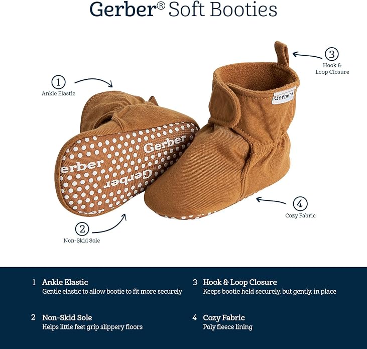 Gerber Baby Fleece Lined Wrap Fasten Non Skid Soft Slipper Booties - Image 6