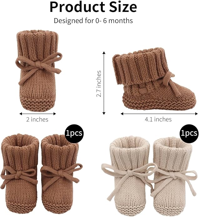 LifeTree Baby Knit Booties-2 Pairs, Cozy Cotton Handmade Crochet Baby Shoes - Image 4