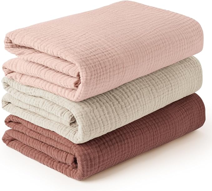Konssy 3-Pack Muslin Baby Swaddle Blankets, 47 x 47 in Receiving Blankets | by Konssy