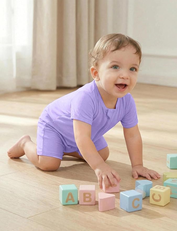 Jimonda Baby Romper Short Sleeve 2-Way Zipper Pajamas Cotton | 2-Pack, One Piece - Image 3
