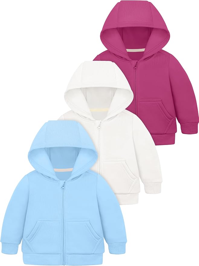 Cooraby 3 Pieces Baby and Toddler Girls Fleece Full-Zip Hoodies Lightweight by Cooraby