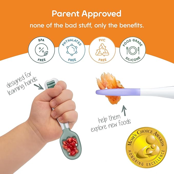 NumNum Baby Spoons Set, Baby Essentials Pre-Spoon GOOtensils for 6+ Months, First Stage Self-Feeding Spoons for Baby Led Weaning (BLW), Silicone Toddler Utensils, BPA-Free, 4 Pack Sweet Dreams