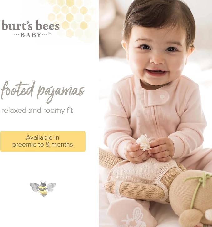 Burt's Bees Baby Girls' Organic Cotton, Sleep and Play Footed Pajamas | Easy - Image 3