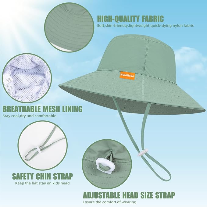 Baby Sun Hat Kids Summer Sun Protection Toddler Bucket Hat Wide Brim Adjustable - Image 3