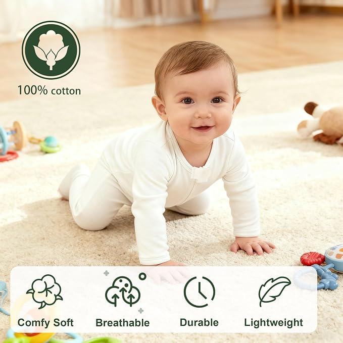 Hikido Baby Romper 100% Organic Cotton Pajamas One Piece Long Sleeve Zipper - Image 2