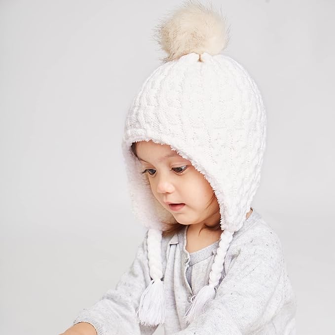 LANGZHEN Toddler Kids Infant Winter Hat,Earflap Knit Warm Cap Fleece Lined Beanie for Baby Boys Girls