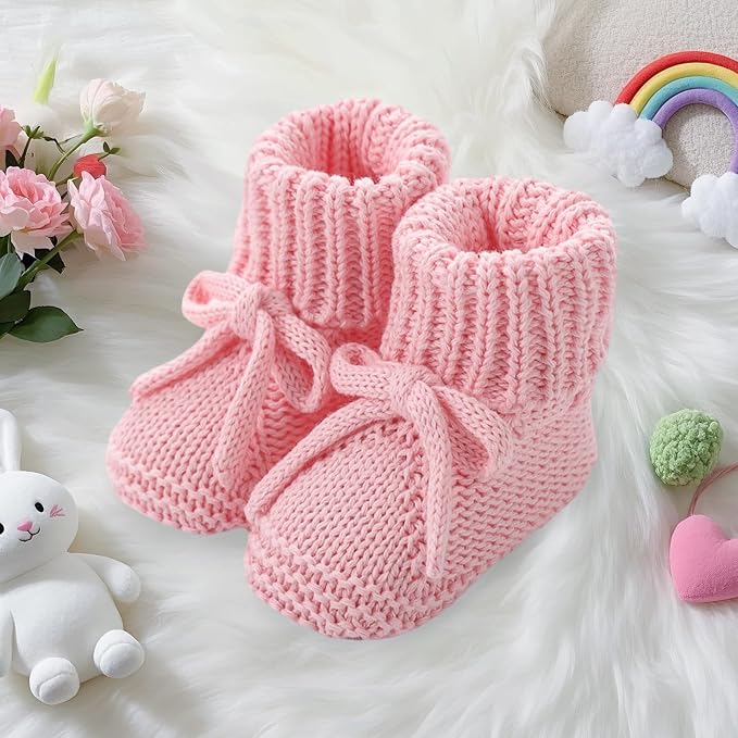 SOLILOQUY Baby Boy Girl Cozy Knit Booties Stay-On Bow Tie Newborn First Shoes - Image 6