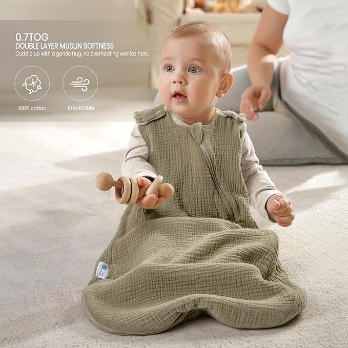 lulumoon Sleep Sack Muslin for Baby: Cotton Wearable Blanket for 3-9 Months - Soft Lightweight Ideal for Nursery Lounge Nighttime Naptime 6-12 Months