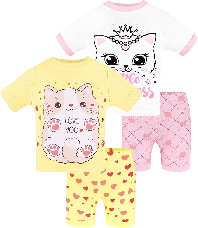 DAUGHTER QUEEN Girls Summer Pajamas Set 4 Pieces 100% Cotton Sleepwear Size 18 by DAUGHTERQUEEN