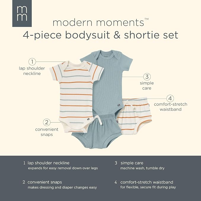 Modern Moments by Gerber Baby 4-Pack Short Sleeve Bodysuits & Shortie Set - Image 7