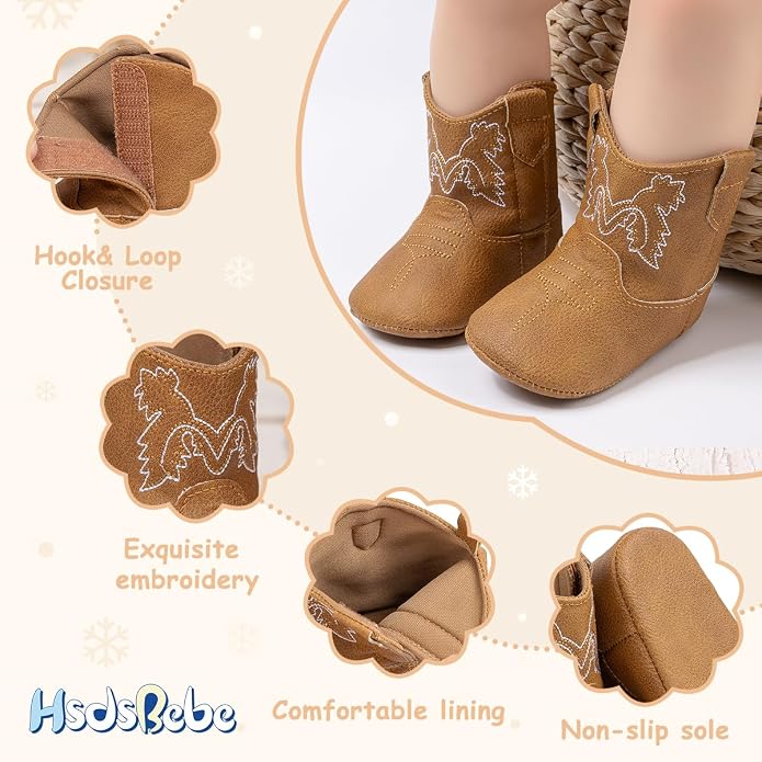 HsdsBebe Baby Boys Girls Western Cowboy Boots Infant Moccasins High Top Booties - Image 5