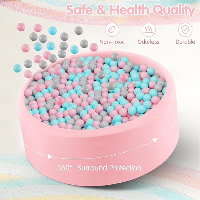 INFANS Foam Ball Pit for Toddlers with 200 Balls, 36"x 12" Large Round Ball Pool Playpen with Soft Memory Sponge Pad, BPA Free, Ideal Gift for Kids Babies Indoor Outdoor (Pink)