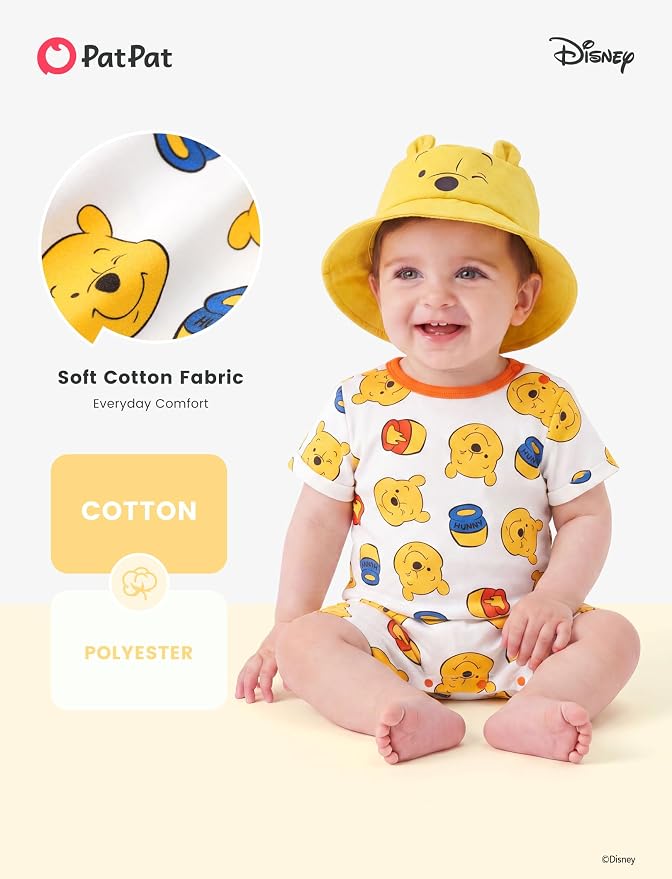 Disney Baby Boy's 2-Piece Romper and Sun Hat Outfit Set Newborn to Infant - Image 4