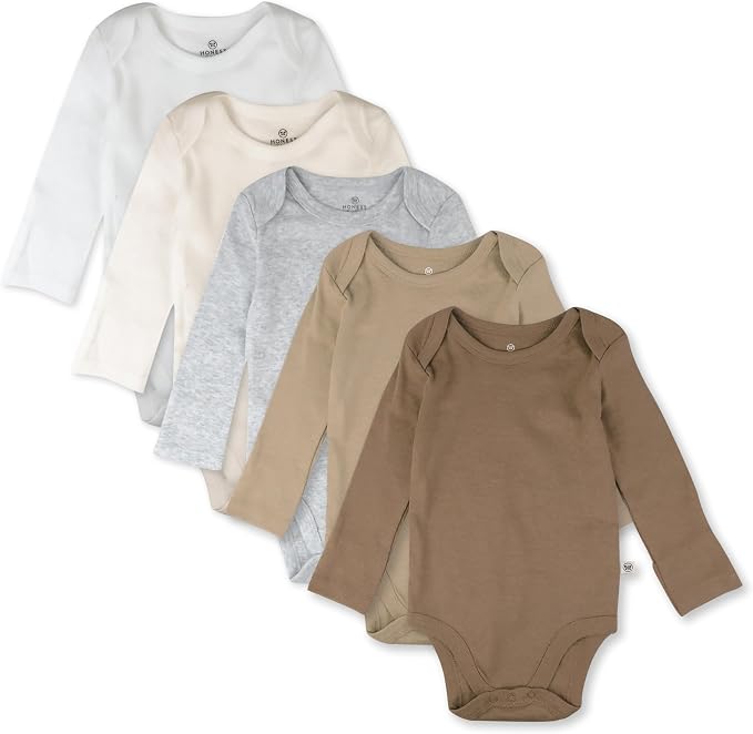 HonestBaby baby-girls 5-pack Long Sleeve Bodysuits One Piece 100% Organic Cotton by HonestBaby