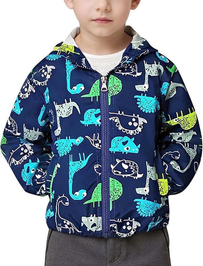FYMNSI Toddler Baby Boys Girls Hooded Jacket Windbreaker Lightweight Dinosaur - Image 2