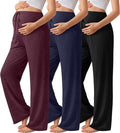 3 Pack Maternity Pants for Women Over The Belly Lounge Work Pregnancy Pants Drawing Wide Leg Trousers with Pockets