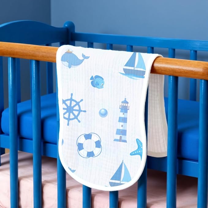 6 Pack Blue Burp Cloths Baby Boys Girls - Image 3