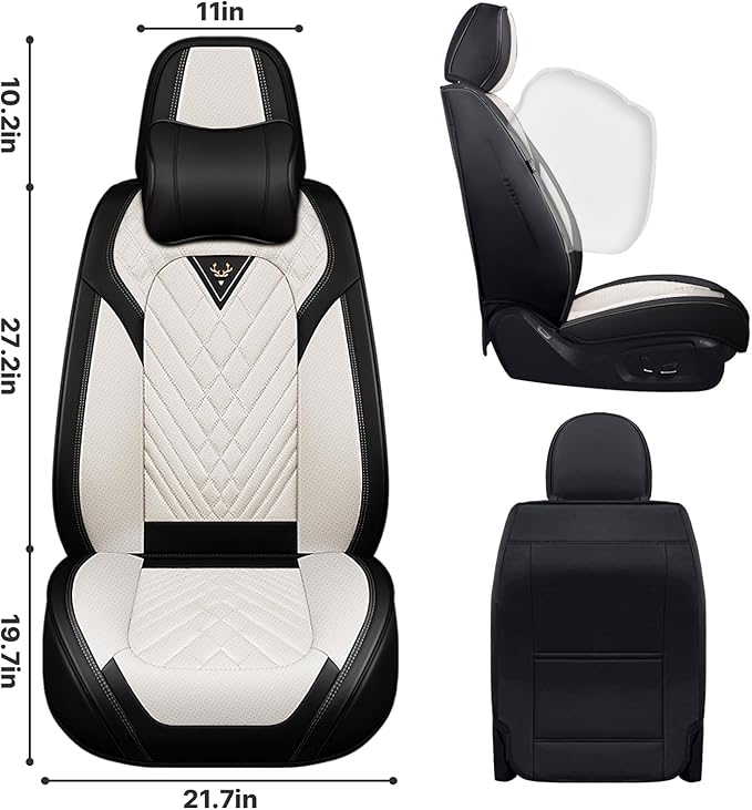 Car Seat Covers,Waterproof PU Leather Automotive Seat Covers Full Set for Cars SUV Truck Sedan,Universal Anti-Slip Seat Protector Breathable Seat Cover (5 Seat-Headrest,Creamy White)